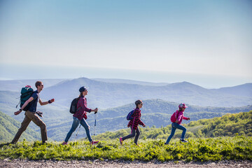 family in a hike