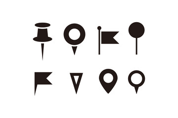 Poster - Set of Simple Flat Pin Icon Illustration Design, Silhouette Pin Symbol Collection Template Vector