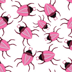 Wall Mural - Creative seamless pattern with colorful hand drawn beetles. Colorful print for any design.	