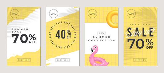 Summer sale flat stories template, for blog and sales, web online shopping banner concept.