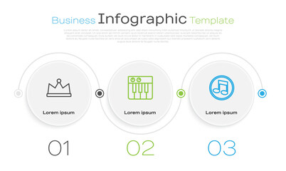 Sticker - Set line Crown, Music synthesizer and note, tone. Business infographic template. Vector