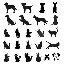 Illustration Set Of Silhouettes Of Dog And Cat