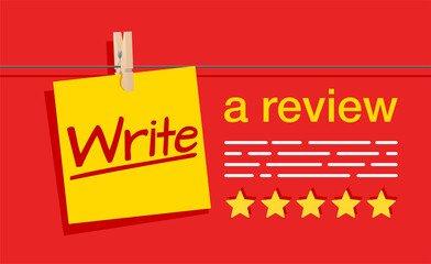 Poster - Write a Review - Note paper hung on a clothespin