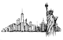New York Vector Drawing,hand Drawn,sketch Style,isolated.-vector Illustration.