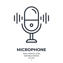 Wall Mural - microphone editable stroke outline icon isolated on white background flat vector illustration. pixel