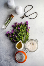 Ingredients For Making Fresh Lavender Oil For A Spa Treatment