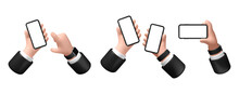 Vector Illustration. Hand With A Smartphone On A White Background, 3d Illustration, Businessman Holds A Phone In His Hand With A Blank Screen.