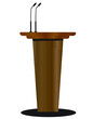 wooden speech podium with microphone on an isolated  studio background for Press Conference 
wood tribune Tribune, stage, stand or debate podium rostrum with microphones. Business presentation o 