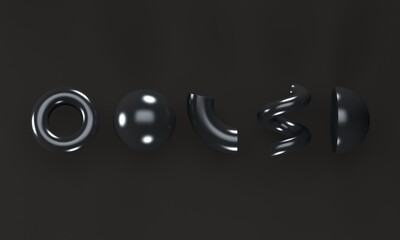 Poster - Abstract black background with shiny geometric shapes. 3d rendering