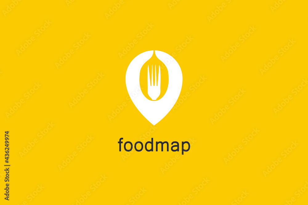 Food Map Logo. the map symbol blends with the spoon and fork. Design ...