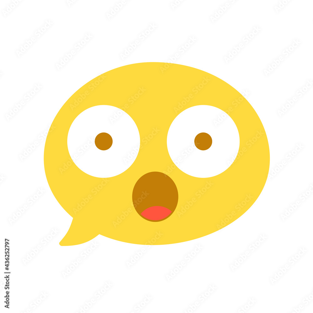 Vector round isolated emoticon emoji on white. The symbol of surprise, shock,  delight, fright. Open eyes and mouth. Popular chat element. Fashionable,  flat. Dialogue bubble, cute dialog box. Stock Vector | Adobe, image size:1000x1000