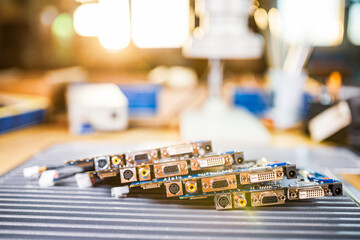 Close-up electric green embedded microcircuits in production