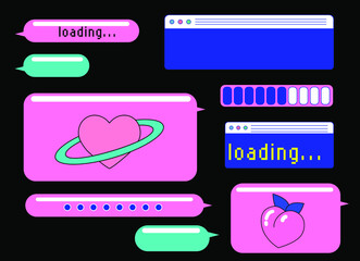 Aufkleber - Retro style desktop with message boxes, terminal console window and user interface elements.