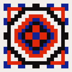 Poster - Ornament shape single. Vector simple blue red and black colors pattern shape.