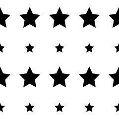 Poster - Stars repeat pattern. Black large and small stars on white background. Vector seamless stars icons ornament.