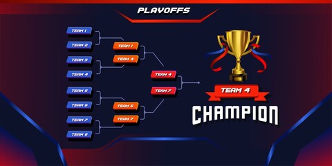 modern sport game tournament championship contest stage bracket board vector with gold champion trophy prize icon illustration background in tech theme style layout.