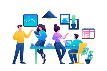 Poster - Creative team of professionals develops idea. Flat 2D Web design