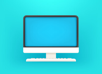 Aufkleber - Modern computer with blue screen. 3d style cute vector illustration