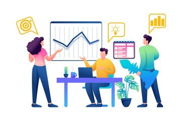 Aufkleber - Creating and developing a business idea by a creative team. Flat 2D Web design
