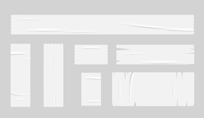 Poster - White glued tape patches set. Vector mockup