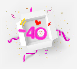 Poster - Fourty percent discount vector banner with white opened box