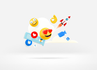 Poster - Social media concept with emoji and web icons