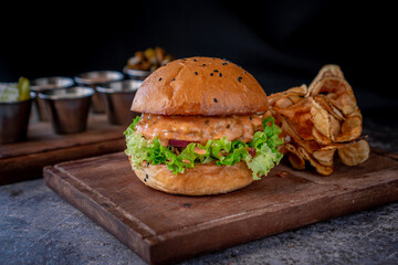 Sticker - Exquisite classic hamburger with chipotle dressing