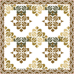 Poster - Abstract square scarf pattern design with floral ornament on colored background