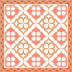 Poster - Abstract square scarf pattern design with floral ornament on colored background