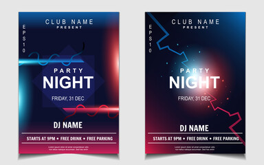 Wall Mural - Night dance party music layout cover design template background with colorful dark blue glitters style. Light electro vector for music event concert disco, club invitation, festival poster, flyer