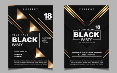 Poster - Luxury night dance party music layout cover design template background with elegant black and gold style. Light electro style vector for music event concert disco, club invitation, festival poster
