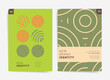 Geometric abstract wavy circles shapes design for poster, cover, brochure, background. Creative abstract geometric elements. Circles and waves geometric layout. Green orange oriental simple background