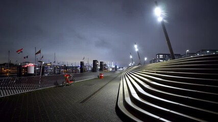 Wall Mural - Beautiful terrace at Hamburg harbor by night - travel photography