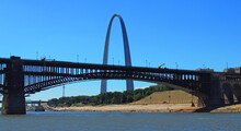 Gateway Arch And Eads Bridge As Seen From The Mississippi River, In     St Louis, Missouri    
