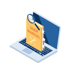Poster - Isometric User Manual with Magnifying Glass on Laptop Monitor
