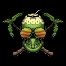 Coconut Skull Retro Vector Illustration