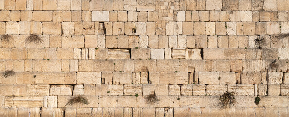 The Western wall, Kotel Wailing wall, holy place. No people. Temple mount, old city of Jerusalem, Israel.