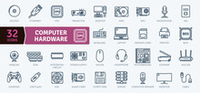 Computer Hardware And Peripheral Icons Pack. Thin Line Icons Set. Flat Icon Collection Set. Simple Vector Icons
