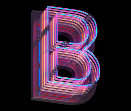 3d lines colorful neon font. Letter B.