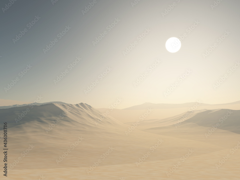 3D desert landscape with sand dunes - obrazy, fototapety, plakaty 