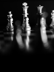 Canvas Print - Grayscale shot of chess pieces on a chessboard