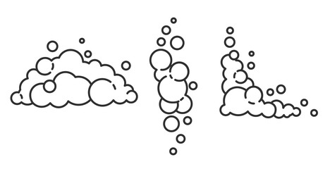 soap foam cloud with bubbles. flat vector set of line icons. illustration of suds, foam, smoke, sham