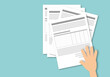 © Chitraporn - Documents and hand on blue background, application form, paperwork concepts, paper cut style.