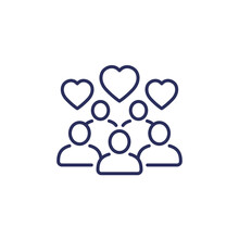 Community Line Icon With People And Hearts