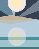Fototapeta Zachód słońca - Geometric landscape generative art poster illustration