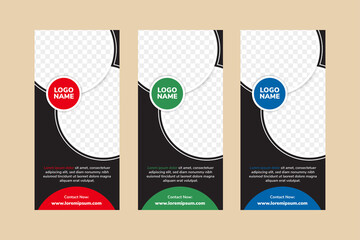 Poster - Red roll up business banner design vertical template vector, cover presentation abstract geometric background use black background, modern publication x-banner and flag-banner. circle photo space.