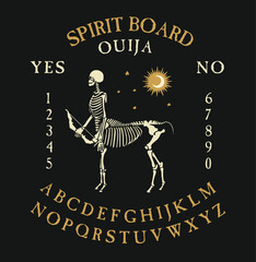 Wall Mural - Spirit Board Ouija with Skeleton.  Vector Illustration.