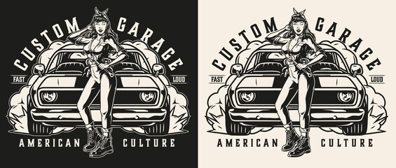 Canvas Print - Custom car garage vintage monochrome print