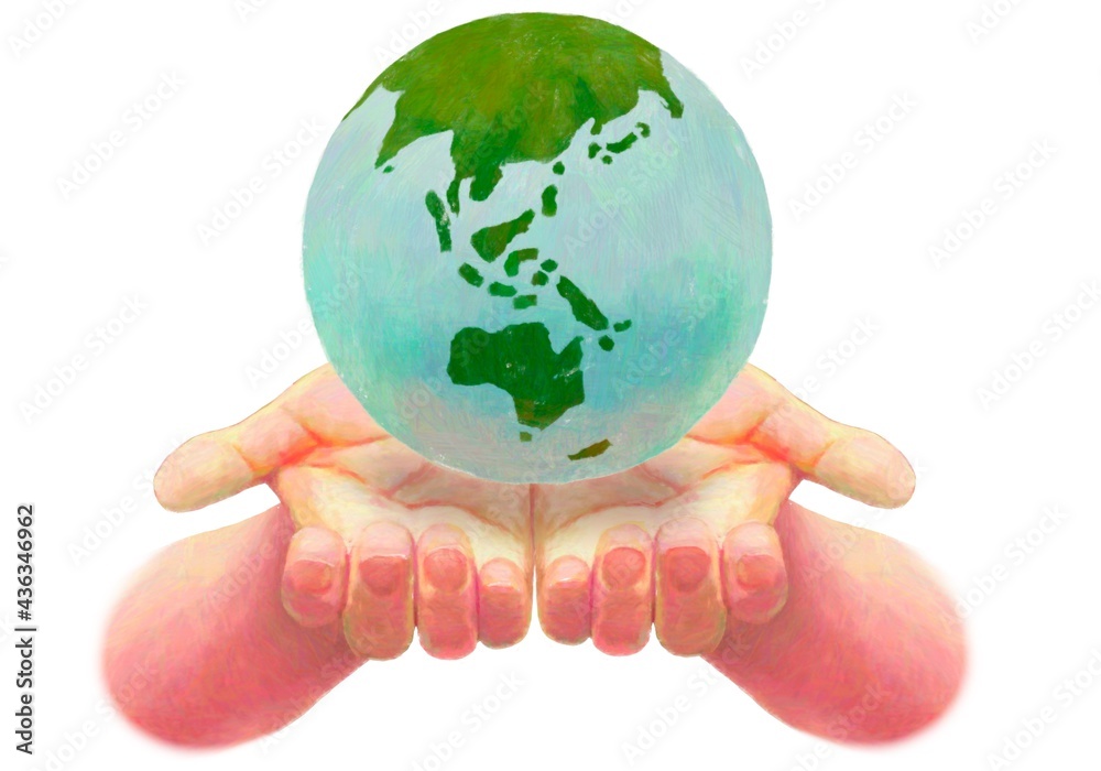 地球を支える手の手書きのイラスト Dcn Gallery