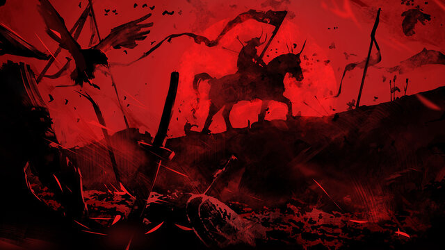 the battlefield is littered with corpses and broken weapons, the last surviving horseman is walking 